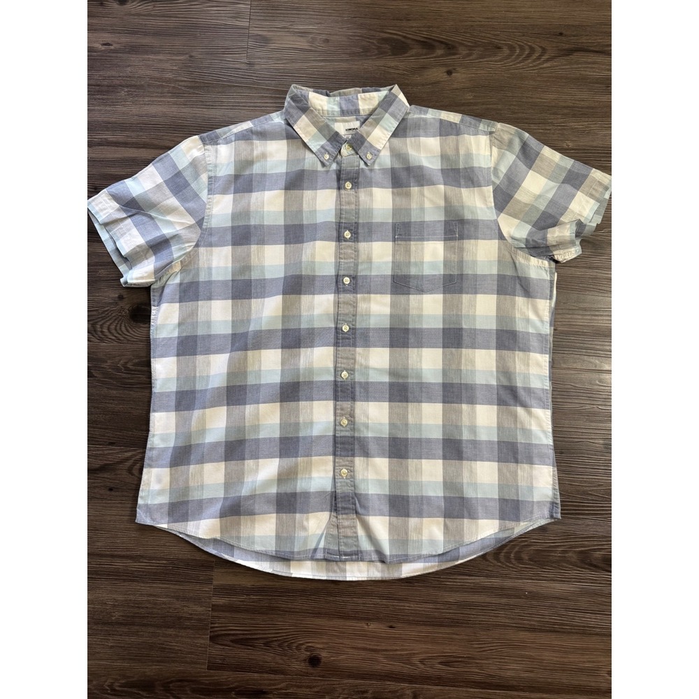 Sonoma Goods For Life Mens XXL Blue Plaid Short Sleeve Button Down Cotton Shirt